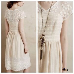 Anthro Moulinette Soeurs Poema Ivory Lace Embroidered Dress 8P Petite Romantic